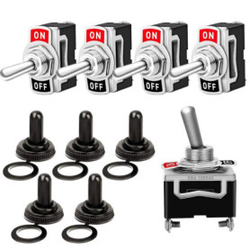 FULARR 5Pcs Professionnel Voiture Commutateur à Levier avec Capuchon Etanche, ON-OFF 2 Positions 2 Broches SPST Métal Interrupte