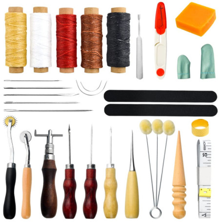 BGTXINGI 25 pcs Artisanat du cuir Outil à Main kit couture Main à coudre Outil pratique Coutures Aiguille ciré Poinçon rainure k