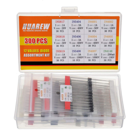 HUAREW 12 valeurs 300 pièces diode de redressement 1N4001 1N4002 1N4004 1N4005 1N4007 1N5404 1N5406 1N5408 Diode Schottky 1N5817