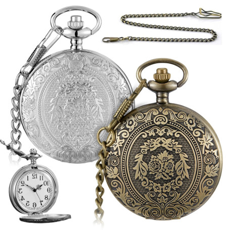 Vegena Montre De Poche Vintage,2 Pièces Montre De Poche A Quartz avec Chaîne,Montre De Poche Mécanique,Montre Gousset Vintage A 