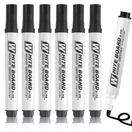 Exburanty Lot de 6 Marqueur Noir Indélébile, pointe ronde - sèche vite - résiste à l'eau, pour carton, plastique, bois, métal