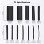 Vinabo 900 Pièces Gaines Thermorétractables Noires, Tubes Thermorétractables pour Isolation Électrique, Protection de Câbles, 12