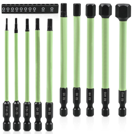 TOATELU Lot de 10 embouts de tournevis hexagonaux S2 100 mm avec tête magnétique puissante pour visseuse sans fil 1,5/2/2,5/3/4/