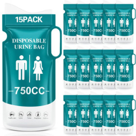 BBLTIFF 15 Pièces Sac Urinaire, 750 ML Urinoirs Portables, Pisse Debout, Toilettes Portables pour Femmes, Hommes et Enfants, Sac