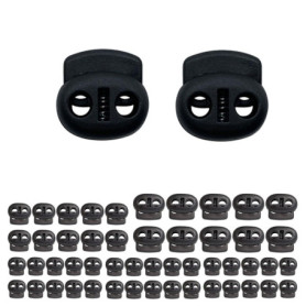 50 pièces 2 trous Plastique pour Cordons arrets Cord stopper Noir stop cordon forme ronde pour extérieur vêtements mouvement cha