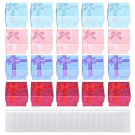 HDGSAFD Boîte à bagues 20 pièces, sac à bijoux, boîte cadeau à bijoux, boîte cadeau à nœuds, grande boîte à bagues, 4 x 4 cm, pe