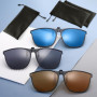 3pcs lunettes de soleil à clipser avec 3pcs sacs de lunettes de soleil noirs, clips de lunettes de soleil rétro flip, lentille d