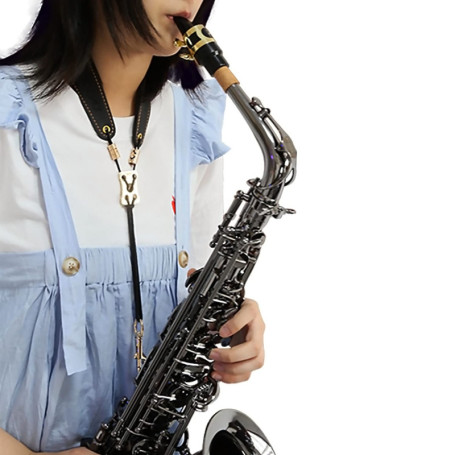 Rochix Sangle tour de cou noire pour saxophone baryton alto ténor soprano super fibre, crochet en métal, accessoires pour instru