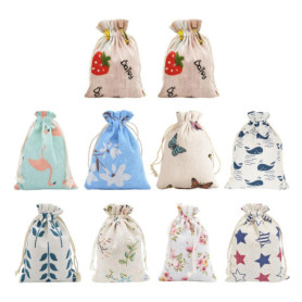 10 Sacs en Coton, Petits Sacs Cadeaux, Sacs en Coton À Cordon, Poches À Cordon en Jute, Sacs De Rangement pour Petits Objets