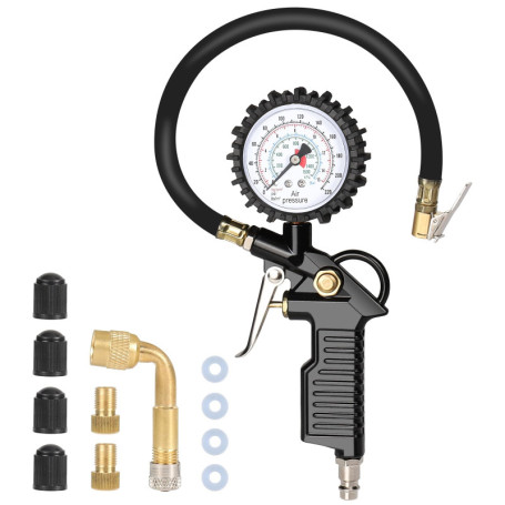 Gaethra Manometre Pression Pneu avec Tuyau Flexible pour Voiture, Moto - 220 PSI / 16 BAR