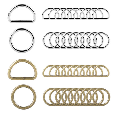 Roosea 40Pcs Anneau en D Anneaux en D Boucle en Métal Anneau Sac a Main Anneau Demi Rond 30mm et Mousqueton Rond Petits Anneaux 