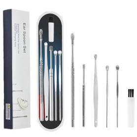 Nettoyeur D'oreille, 6 Pcs Cuillère à Oreille en Acier Inoxydable, Kit de Nettoyeur D'oreilles, Curette Oreille Kit, Ear Wax Cle