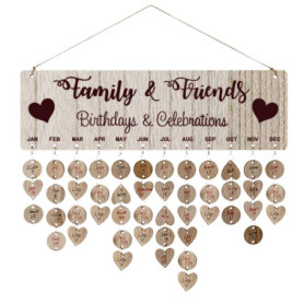 NUOBESTY famille et amis rappel anniversaire calendrier bricolage Tenture murale calendrier en bois plaque pour cadeau d'anniver