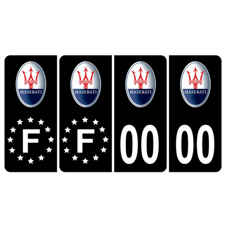 Pack 2 paires Autocollant Stickers Plaque d'immatriculation Premium Maserati Noir - Numéro Personnalisé