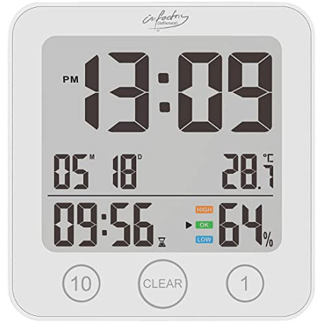 Horloge de salle de bains numérique avec thermomètre/hygromètre [Infactory]