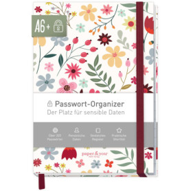 paper&you® Livre de mot de passe A6+ avec onglet A-Z « Wild Flower » pour 320 données d'accès, gestionnaire de mots de passe pet
