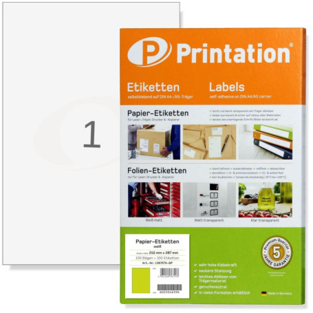 Printation Papier Autocollant Imprimante - 100 Feuille Autocollante Imprimante A4 Blanche - Etiquette Autocollante pour Impriman