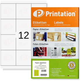 Printation Étiquettes universelles 70 x 67,7 mm - 300 etiquettes autocollantes blanches sur 25 feuilles blanches A4 3x4 12 70x67