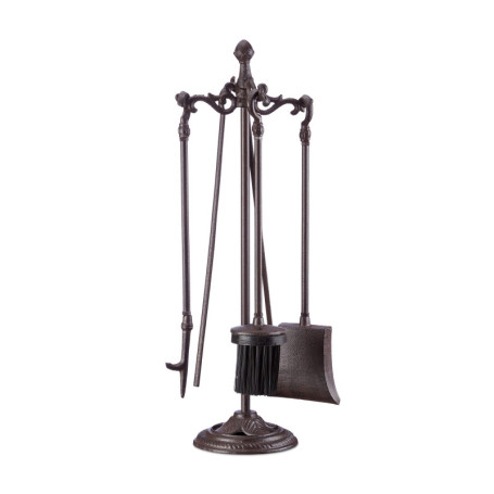 Relaxdays 10022938 Ensemble serviteur de cheminée 5 pièces Accessoires Fonte de Fer avec Support, HxlxP 51 x 18 x 18 cm, Noir, M