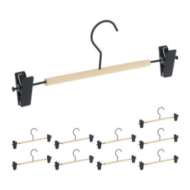 relaxdays Cintres Pinces en Lot de 10, Clips réglables, Jupes et Pantalons, HLP : 11,5 x 30,5 x 3 cm, Noir/Nature