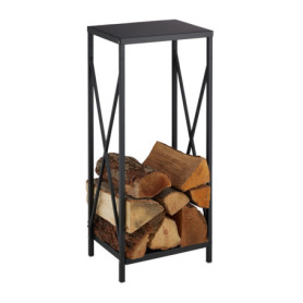 Relaxdays Étagère de cheminée, métal, HLP 80x34x25 cm, Range Bois intérieur, revêtement poudré, entreposage Bois, Noir