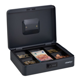 Relaxdays Caisse à Monnaie, Serrure Combinaison 3 Chiffres, pour pièces et Billets, HLP : env. 8,5 x 30,5 x 25 cm, Gris