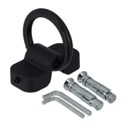 Relaxdays Ancrage Mural ou au Sol, pour vélo ou Moto, Anneau de 14 mm, Acier, Plastique, sécurité, Noir