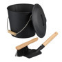 Relaxdays Seau à Cendres, avec Couvercle, 4,5 litres, Pelle et balayette, Nettoyage pour la cheminée, Noir