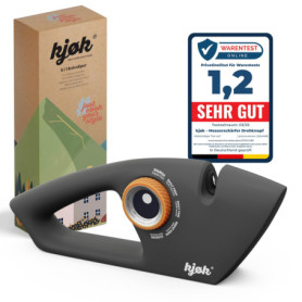 kjøk Premium Aiguiseur de couteaux et de ciseaux manuel avec bouton rotatif - affûteur avec boîtier en ABS noir mat, 5 niveaux, 