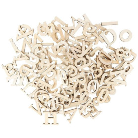 Ideen mit Herz Lot de 124 lettres en bois et chiffres en bois | Lettres majuscules et minuscules de A à Z | Chiffres de 0 à 9 | 