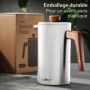 Cosumy Cafetière à Piston Inox 1l pour 5 Tasses - Double Paroi Isolante - Garde le café chaud - Acier Inoxydable et Bois de chên