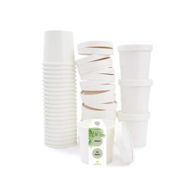 DeinPack Gobelets jetables bio en carton à emporter avec couvercle blanc I Gobelet avec revêtement intérieur PLA Gobelet à soupe