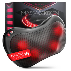Wellax Coussin de massage relaxant avec fonction chauffante et rotation à 360 °, Shiatsu à 3 vitesses pour les épaules et le dos