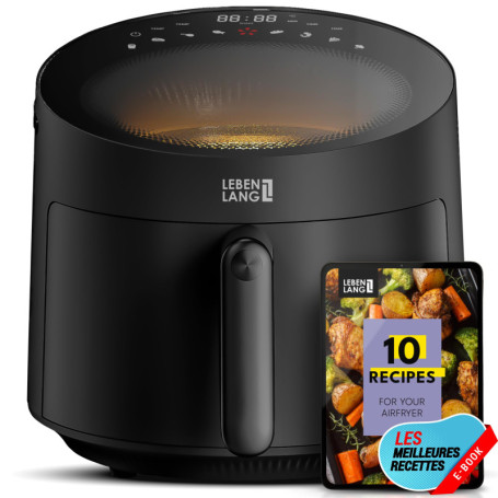 LEBENLANG Friteuse air fryer 5L & 1500W - Livret de recettes & incl. 8 programmes I Sans huile & sans graisse friteuses à airfry