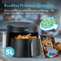 LEBENLANG Friteuse air fryer 5L & 1500W - Livret de recettes & incl. 8 programmes I Sans huile & sans graisse friteuses à airfry