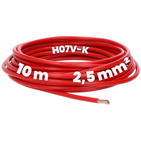 Kalitec Câble H07V-K 2,5 mm² Rouge - 10 m - Flexible En PVC - Toron - Câblage à Fils Fins - Monofilaire