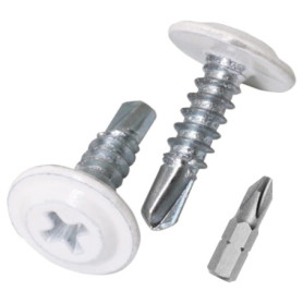 SKIR'CO Lot de 150 vis autoforeuses peintes 4,2 x 16 mm, tête de réglage modifiée Phillips Vis à tôle Tête gaufrée (150, Blanc P