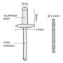 SKIR'CO (30 pièces) Rivets Aveugles à Grande Bride en Aluminium 5,0 x 18 mm, Mandrin en Acier, Foret Inclus