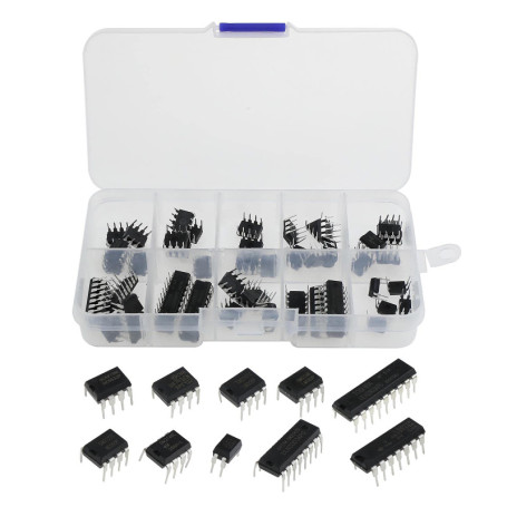 ECSiNG 50 pièces 10 types de puce de circuit intégré Kit d'assortiment basse tension LM324 LM358 LM386 LM393 UA741 NE5532 NE555 