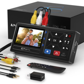 PORTTA Convertisseur VHS vers Numérique, Numerisation Cassette Video avec télécommande, RCA to HDMI Converter Compatible avec VH