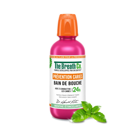 The Breath Co Bain de Bouche Prévention Caries, à base de fluor, formule developpée par un dentiste, aide à combattre les caries