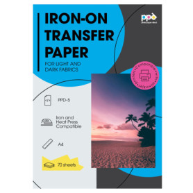 PPD Combo 70xA4 Papier Transfert Tee-Shirt, 50 Feuilles pour Textiles Blancs/Clairs et 20 pour Noirs/Foncés, Personnalisé, Jet d