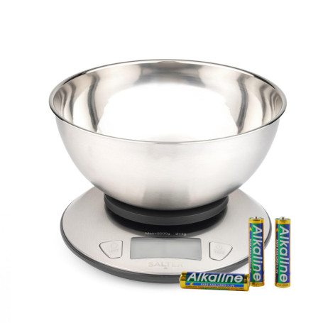Salter Balance De Cuisine Avec Bol – Mesure Multiple, Mesure Du Liquide, Capacité Maximale De 5kg/11lb, Bol En Acier 2L, Écran L