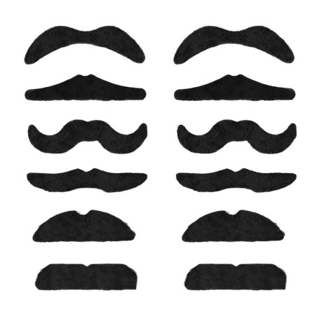 TRIXES Lot de 12 Fausses Moustaches Auto-adhésives Assorties pour déguisement – x6 The Smarty, The Rogue, The Scoundrel, The Cas