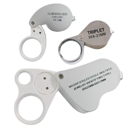 TRIXES Set de 3 loupes de bijoutier lentilles 30, 40, Double 30/60 avec éclairage LED loupe eclairante