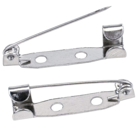 Broches x100 – Fermoir arrière sécurisé avec fermeture à barre arrière – 25 mm – Dos de broche argentés avec 2 trous pour la fab