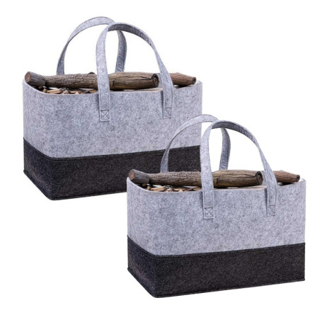 volumoon 2PCS Sac à Bûches en Feutre, Panier à Bois de Chauffage, Sac Courses en Feutre Pliable, Sac Rangement à Jouets, Sacs en