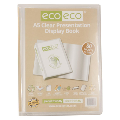 eco-eco Eco149 Porte-vues transparent avec 80 pochettes en plastique Format A5 50% recyclé