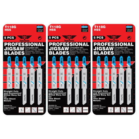 TopsTools T118G Lot de 15 lames de scie sauteuse en métal