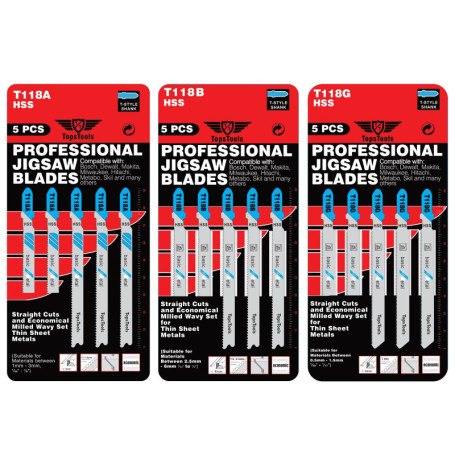 15 x TopsTools JSTTK3118 T118A T118B T118G lames de scie sauteuse pour coupe de métal compatibles avec Bosch Dewalt Makita Milwa